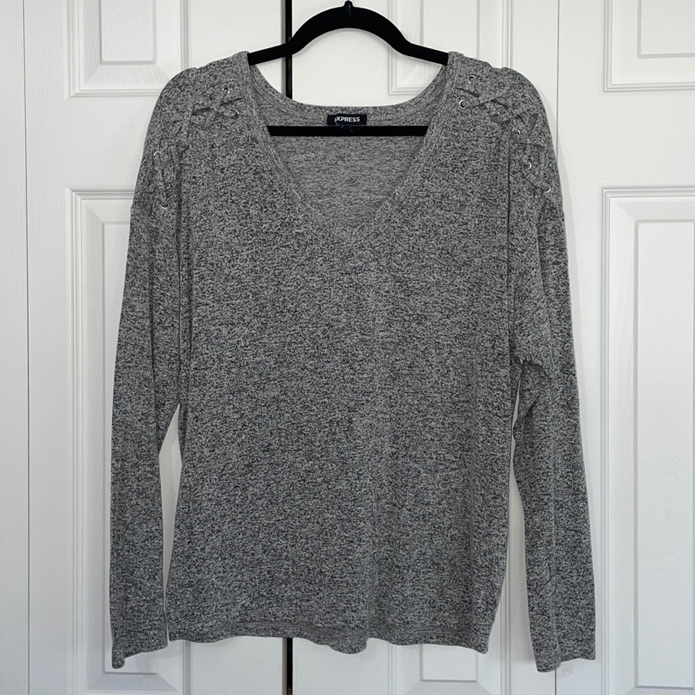 Express Gray Knit Sweater Top